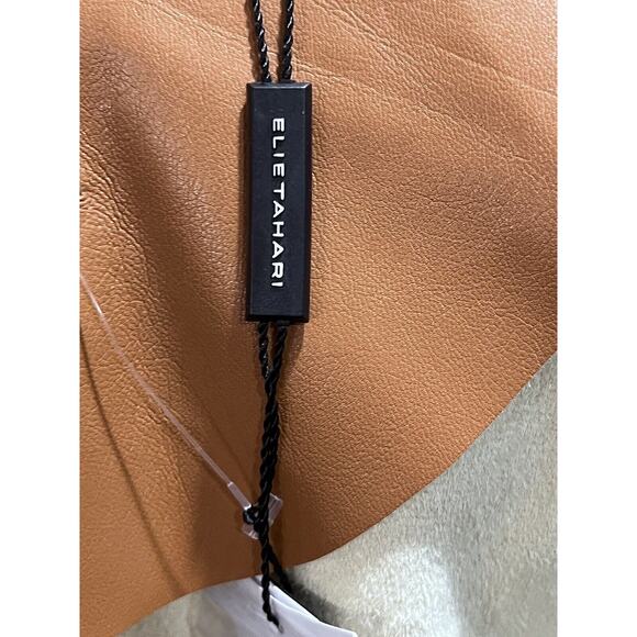 ELIE TAHARI Women's Vegan Leather Brown Caramel Button Down Shirt Jacket Lg New - Picture 13 of 16